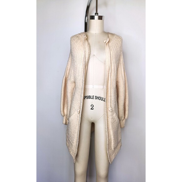 Chunky Knitted Wool Blend Cardigan Sweater Pockets Big Poet Balloon Sleeves XXS - Picture 4 of 10